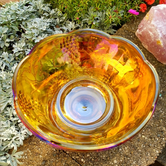 Vintage Amber Indiana Glass Harvest Grape, Open Compote - Picture 3 of 4